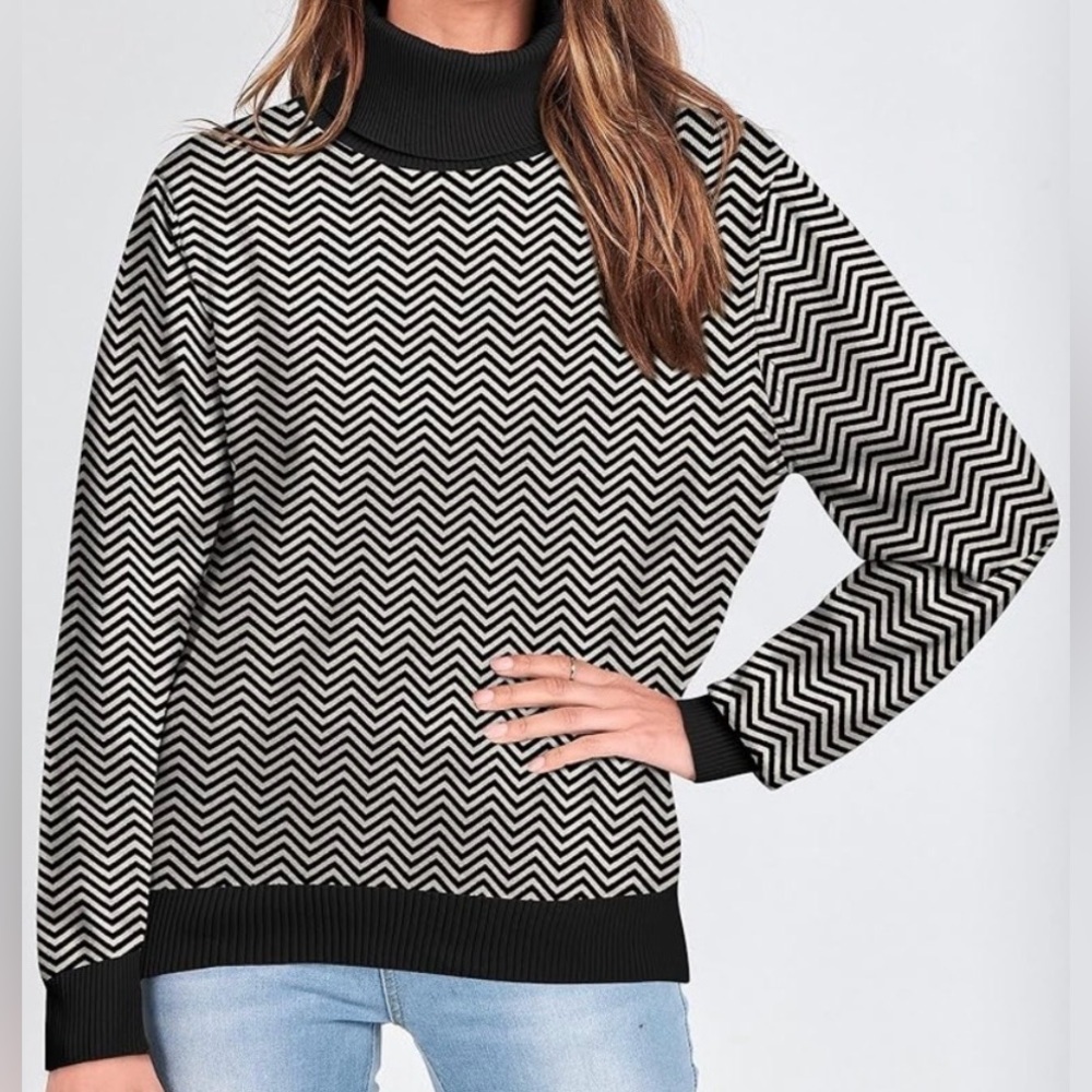 Reitmans Striped Long Sleeve Turtleneck Knitted Sweater